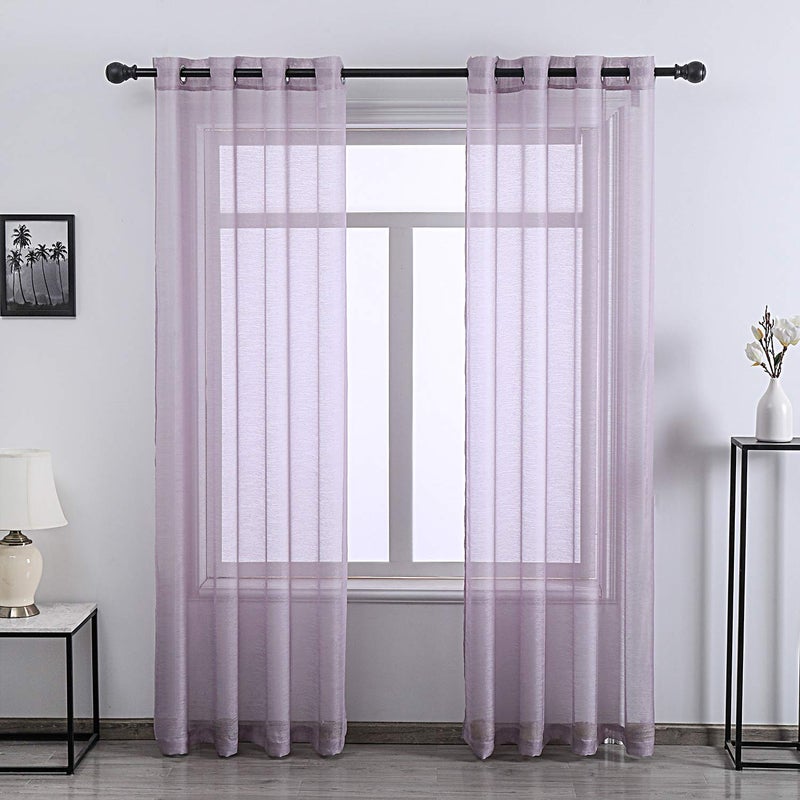 DONREN Sheer Curtains Panel 72 Inches Long Ring Top Window Treatment Textured Sheer Drapes for Bedroom Lavender Purple Set of 2 - Image 1
